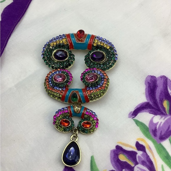 Unusual Multicolor Brooch Rhinestones Enamel - Picture 3 of 5
